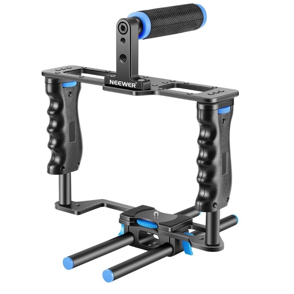 NEEWER Camera Cage Kit w/Handle & Grips Black+Blue DSLR CAGE C2 filming equipmen - Picture 1 of 12